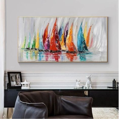 Voilier Bateau Art Affiches Coloré Voilier Tableau sur toiles Imprimer Mur Photo Pour Salon Décor 40x80cm Sans Cadre (1/4)