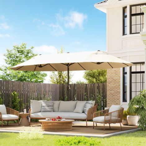 Parasol de jardin exterieur parasol double 4,6L x 2,7l x 2,4H m ouverture fermeture manivelle acier polyester haute densité crème (1/5)
