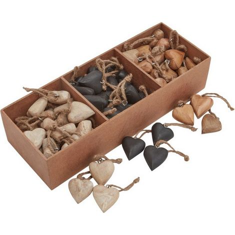 Heart Hanging Decorations (Pack of 90) - Wood - L8 x W12 x H35 cm - Brown