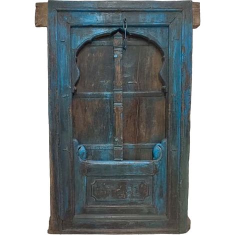 Ventana de madera acabado artesanal azul  104x112x155h cm