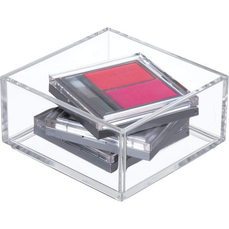 iDesign Porta trucchi, Separatore cassetti extra piccolo impilabile per cosmetici o cancelleria, Portaoggetti bagno cucina o ufficio in plastica, trasparente (1/5)