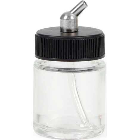Wiltec Farbbecher für Airbrushpistole, 36 x 36 x 64 mm, Farbbehälter Glas mit Deckel 22 cm³, Saugsystem, Variante 3, Airbrush Ersatzteil
