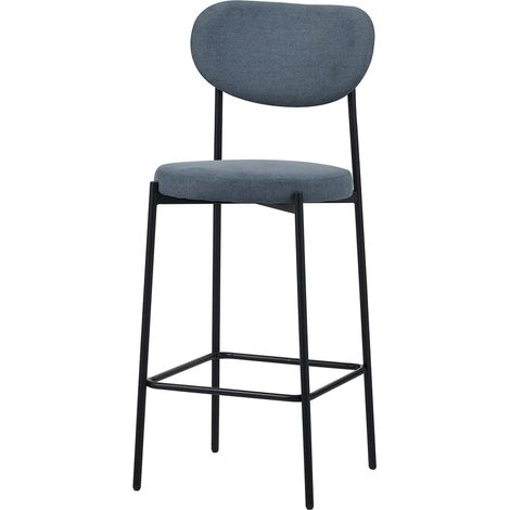 Tabouret de bar bleu design assise confortable en métal et tissu - Bleu gris avec structure noire (1/3)