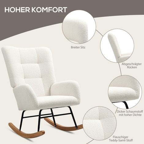 Fauteuil à bascule, revêtement douillet, rembourrage épais, blanc crème (1/4)