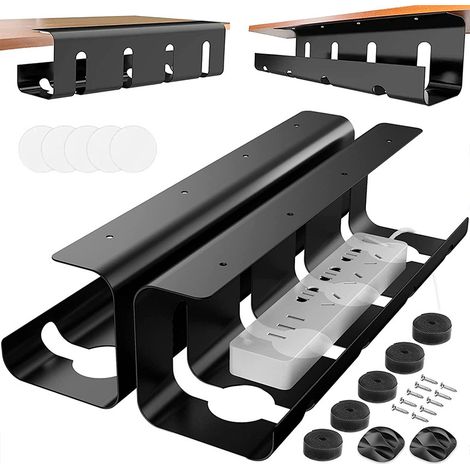 Kabelmanagement-Ablage für den Schreibtisch – Kabelmanagement – 40 x 12 x 10 cm – 2er-Set – Schwarz (1/5)