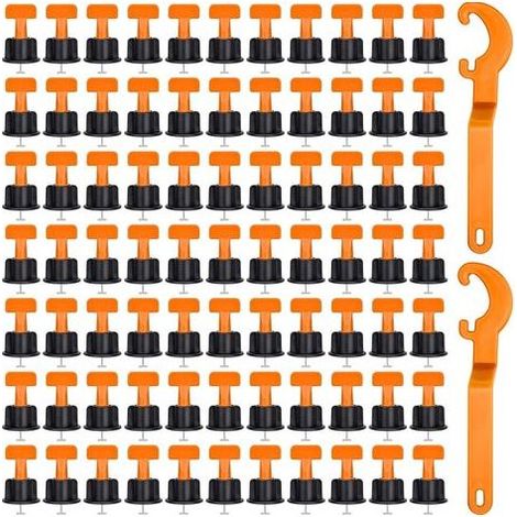 Système de Nivellement pour Carrelage 100 Pièces - Cale Réutilisable avec 2 Clés Spéciales pour Pose de Carreaux Céramique, Grès et Panneaux en Bois (1/5)