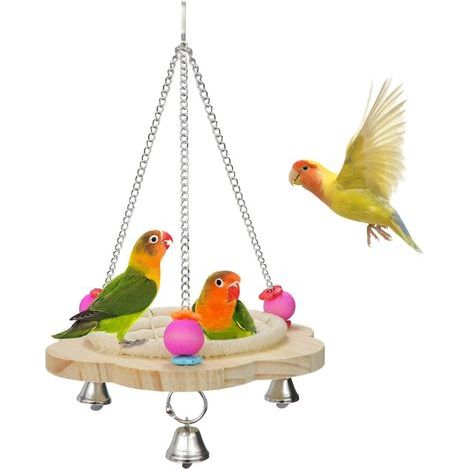 Bird Nest, Cotton Rope Swing, 3 Metal Bells, Cage Perch, For Parakeets and Finches (1/5)