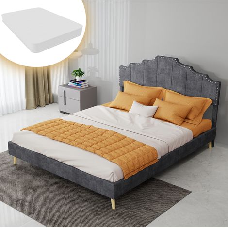 Letto matrimoniale 140x200 in tessuto grigio OKMYHOME (1/5)