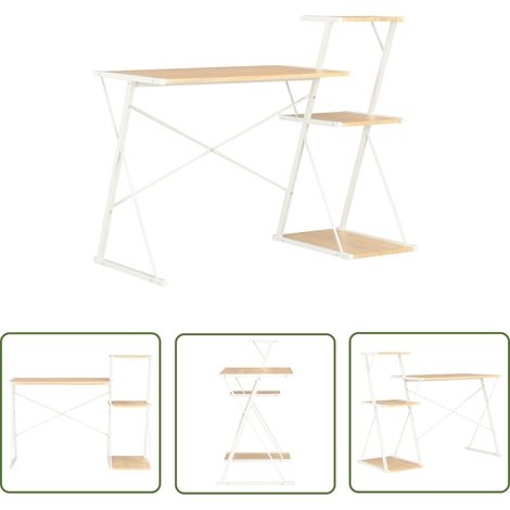 The Living Store Bureau avec étagère Blanc et chêne 116x50x93 cm - Bureau Design - Bureau Avec Étagère - Bureau Informatique - Bureau Compact - Meubles De Bureau (1/5)