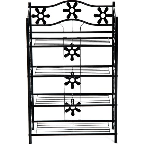 Schuhregal, Pflanzenständer, Blumenregal, freistehendes Regal, Halterung, 4 Ebenen, Metall, 59,5 x 30 x 92 cm, schwarz (1/5)
