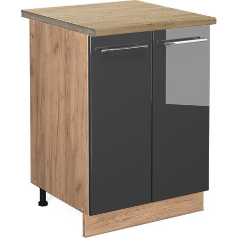 Mobiletto base cucina Fame-Line, Antracite lucido, 60 cm , PL Rovere, Vicco