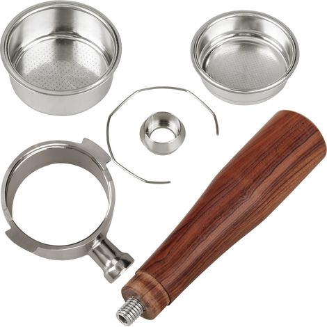 Porte-filtre à café sans fond de 51 mm compatible avec la machine à expresso DeLonghi 311GR-310GR/ECO310, poignée en bois de rose (panier filtre inclus) (1/4)