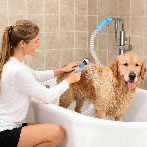 Robinet de baignoire à pression - Adaptateur de douche portable pour chien avec tuyau de 1,8 m. Adaptateur de robinet sans outil pour le bain des animaux de compagnie et le lavage des chiens. (1/5)