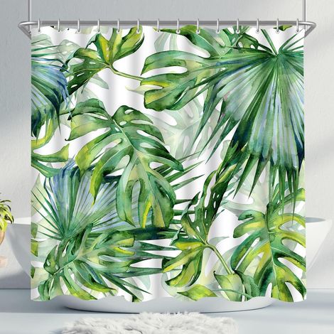 Duschvorhang 120x200cm Grün Blätter, Antischimmel Textil, Wasserdicht, Waschbar (1/5)
