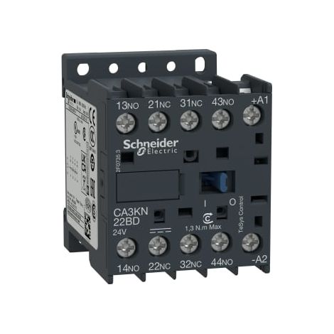 Contactor AUXILIAR SCHNEIDER K 2NA+2NC 12 VCC, 12 voltios, 2 contactos normalmente abiertos.