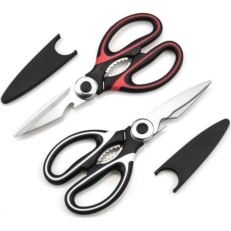 Ciseaux Cuisine, Ciseaux Cuisine Robustes, Professionnel Acier Inoxydable Ciseaux,Multiusage Ciseaux avec(Blanc & Rouge) (1/5)
