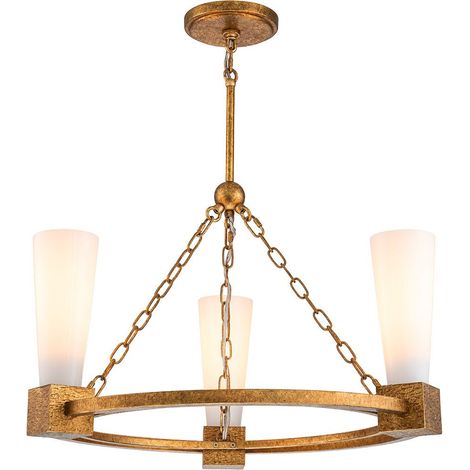 Elstead Kristy Suspension cylindrique contemporaine dorée vieillie, 3 ampoules E27 (1/5)