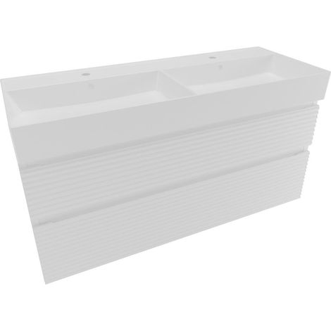 Meuble de salle de bains - Naturel - Savona - 2 tiroirs avec double vasque 118x53x44,8 - Blanc (1/2)