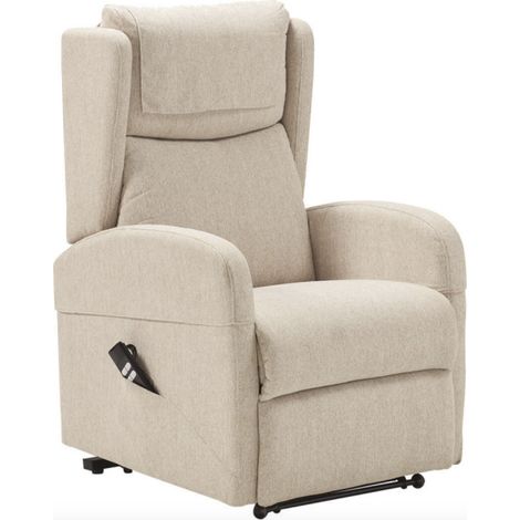 Fauteuil sur roulettes de relaxation et releveur électrique 2 moteurs tissu Vikola-Beige clair (1/5)