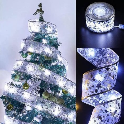 Guirlande Lumineuse Ruban - 10 M - 100 LED - Pour Arbre De Noël Intérieur - Blanc Chaud - Ruban Argenté - 1 Pièce (1/4)