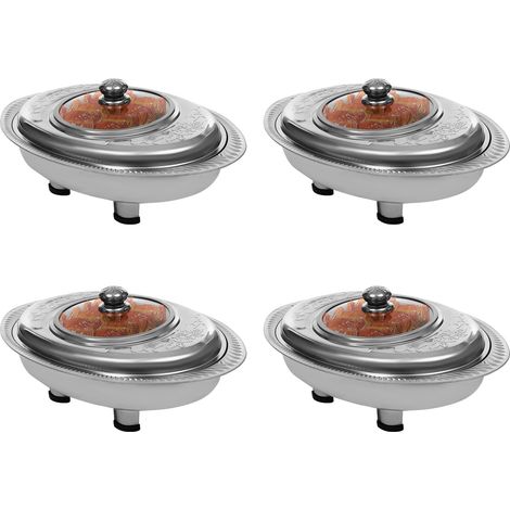 4 PCS Chafing Dish Buffets Set Oval Stainless Steel Embossed  Polished SS, tempered glass lid, 4L each, holds 4kg. Dishwasher safe. Ideal for buffets, parties, hotels & catering. (1/5)