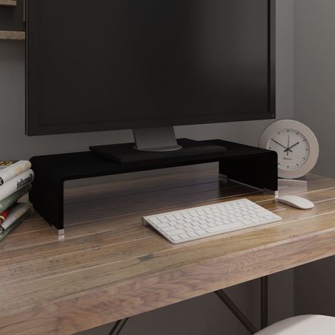 Meuble TV Support pour moniteur pour Salon - Armoire TV 60 x 25 x 11 cm Verre Noir BV397361 - BonneVie (1/5)