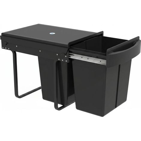 Pour cuisine organisée : accès fluide à une main poubelle sous évier coulissante tri sélectif 2x20L cadre acier noir (1/5)