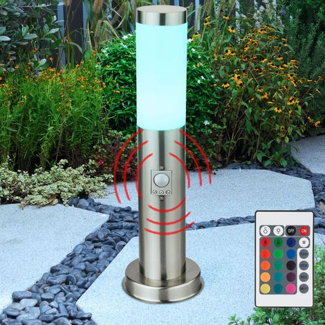 Lampione LED da esterno con rilevatore di movimento lampada da terra dimmerabile con telecomando luce da giardino, cambio colore RGB, 8,5W 806lm bianco caldo, PxH 12,7x45 cm
