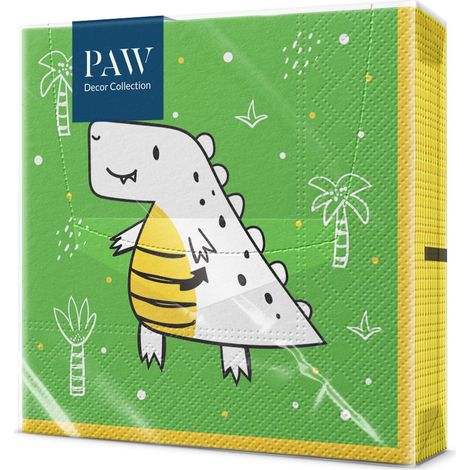 PAW - Tovaglioli di Carta Colorati (33 x 33 cm) I 20 Pezzi I Perfetto per Feste, Compleanni, Celebrazioni I Decorazioni da Tavola I 3 Veli I Tovaglioli di Carta con Motivo I Ciao Dino (1/5)