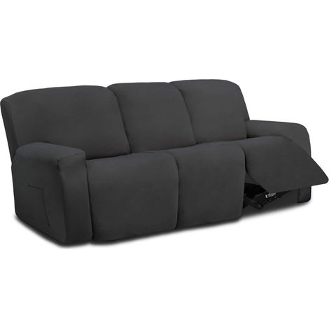Lot de 8 Housses de canapé 3 Places en Microfibre Extensible et Douce, ajustée et Lavable avec élasticité pour Enfants, Animaux domestiques (canapé inclinable, Gris foncé) (1/5)