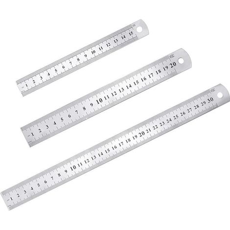 3 Pcs Stainless Steel Ruler Precision Metal Straight Ruler Kit 15cm(6'), 20cm(8'), 30cm(12') Silver Stainless Steel Ruler (1/5)
