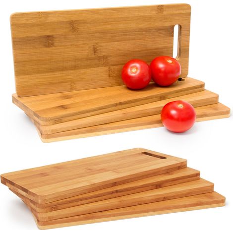 Set of 8 Relaxdays Cutting Boards Bamboo With Handle: 1.5 x 35 x 15 cm, Kitchen, Four Blade-Protective Boards, Natural (1/5)