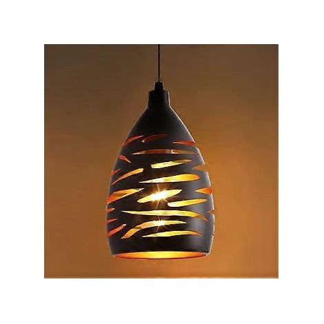 Suspension Lnaire Vintage, Lustre Industriel en Creux Sculpt, Lampe de Plafond en Mtal Cage Pendentif Abat-Jour Noir E27 Lampe pour Salon Cuisine Coul (1/5)