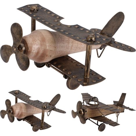 Aeroplano Decorativo in Legno e Metallo - 27 cm modello assortito