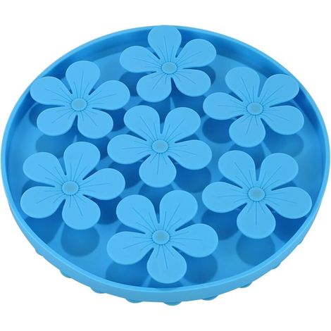 Mangeoire lente pour chats/chiens de compagnie, caoutchouc de silicone souple, forme de fleur mignonne, bleu (1/5)