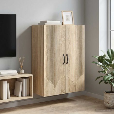 Armoire murale 2 portes en bois d’ingénierie chêne Sonoma 66 x 34,5 x 90 cm, 24.7kg - PANGIVO (1/5)