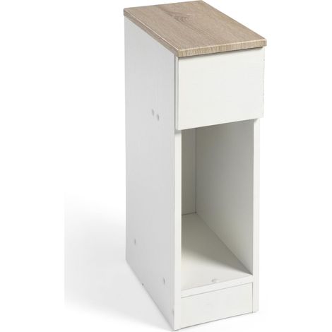 Mesita de Noche Slim para Dormitorio Estilo Nórdico en Color Blanco y Roble Claro 1 Cajón y 1 Hueco 60x35x24 cm (1/5)