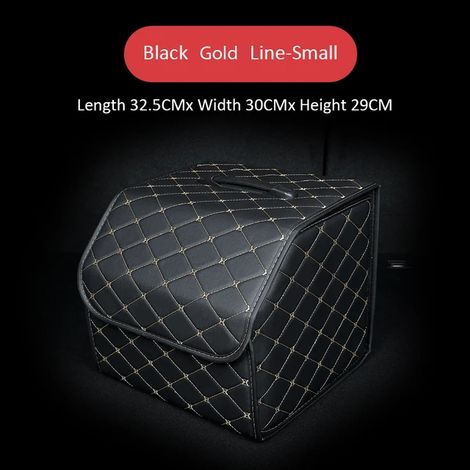 (Black Gold Line-S) Sacoche de rangement multi-outils grande capacité pour voiture, boîte de rangement pliable en cuir, idéale pour les outils de coffre et les outils de sécurité. (1/5)