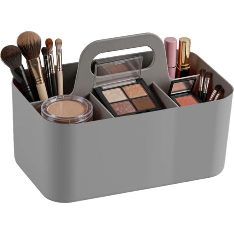 Panier Organisateur Empilable avec Poignée, Boîte de Rangement en Plastique avec 5 Compartiments, Organiseur pour Salle de Bain, Bureau, Maquillage, Loisirs Créatifs, Fournitures Scolaires, Gris (1/5)