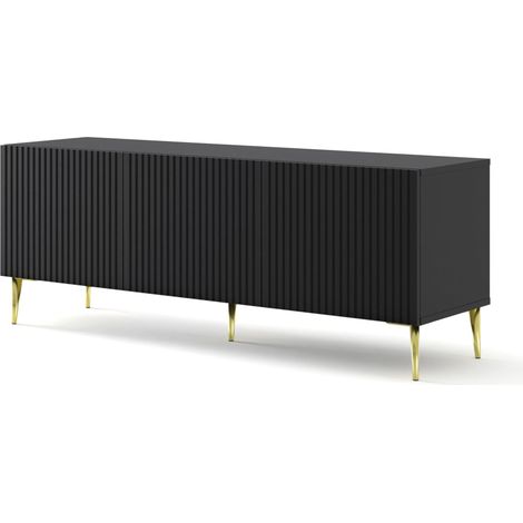 MOBILE RAVENNA B PORTA TV IN MDF RIVESTITO IN FOGLIO 3D 150 NERO OPACO GAMBE ORO