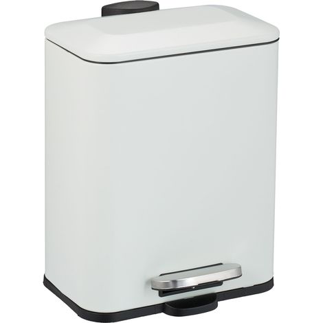 Relaxdays Cosmetics Waste Bin, 5 Litre, Bathroom Soft-Close Trash Can, Matt Finish, Removable Inner Bin, Pedal, White