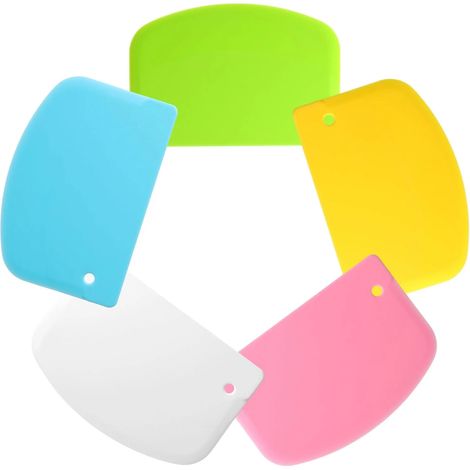 Lot de 5 grattoirs à pâte, grattoir de plan de travail rigide, grattoirs flexibles en plastique, grattoirs de cuisine polyvalents, outil coupe-pâte de cuisine pour pain, pâte, pizza, pâtisserie et gât (1/5)