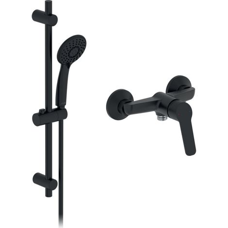 JACOB DELAFON Pack mezclador de ducha mecánico Aimé negro + barra + rociador