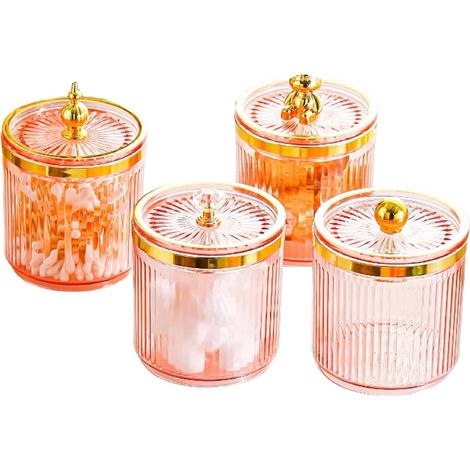 Distributeur de 4 pièces pour Coton tiges en Coton, boîte de Rangement avec Couvercle, Support de Coton Gris avec Couvercle, bocaux de Salle de Bain (1/5)