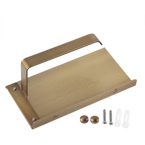 Support mural en laiton antique pour rouleau de papier toilette avec étagère pour téléphone, finition bronze, design vintage (1/5)