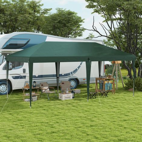 Abri de Jardin 6x3 m Gazebo avec Hauteur Ajustable en 3 Niveaux Sac de Transport Cadre en Acier Anti-UV Vert