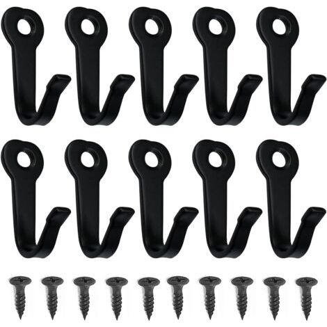 QORVA-Lot de 10 crochets muraux noirs avec vis – Crochets décoratifs, simples et d'extérieur pour vêtements (1/5)