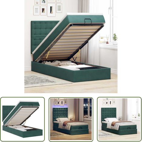 vidaXL Cadre de lit ottoman avec matelas vert foncé 90x190 cm velours (1/5)