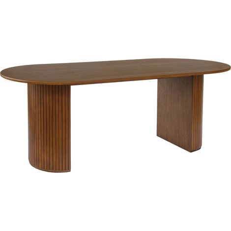 sweeek - Ovaler Esstisch 200 cm Heveaholz und Eichenfurnier für 6-8 Personen