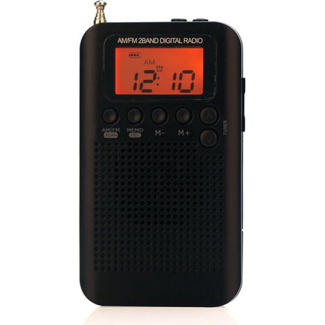 Radio stéréo portable AM/FM HRD-104, mini-récepteur radio d'extérieur avec cordon pour écouteurs et écran LCD de 1,3 pouce.